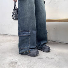 將圖片載入圖庫檢視器 JMA-1022 美式复古阔腿牛仔工装裤女春季新款水洗高腰宽松显瘦直筒拖地裤子JMA-1030
