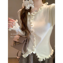 將圖片載入圖庫檢視器 JMA-958 实拍 秋冬韩版甜美木耳边甜美温柔安迪绒针织衫打底衫毛衣女
