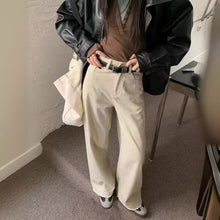 將圖片載入圖庫檢視器 JMA-831 实拍 春季新款韩版米白色窄版阔腿牛仔裤女直筒拖地裤长裤子
