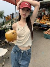 將圖片載入圖庫檢視器 JMA-835 韩版甜辣纯欲风小兔子刺绣吊带夏季半开领V领修身显瘦外穿背心
