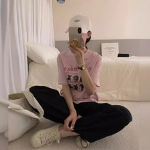將圖片載入圖庫檢視器 JMA-836 实拍 夏季新款韩系ins风宽松字母印花短袖T恤女小狗印花体恤
