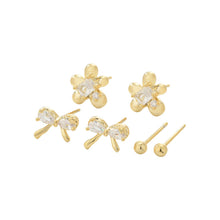 將圖片載入圖庫檢視器 JME-1042 S925银针微镶锆石蝴蝶结一卡三对耳钉女日韩风简约百搭三件套耳饰
