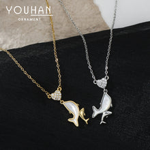 將圖片載入圖庫檢視器 JME-1049 真金电镀镶锆石气质锁骨链女小众设计感天然贝母海豚吊坠项链批发

