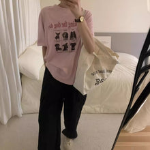 將圖片載入圖庫檢視器 JMA-836 实拍 夏季新款韩系ins风宽松字母印花短袖T恤女小狗印花体恤
