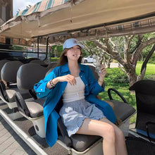 將圖片載入圖庫檢視器 JMA-838 春季韩版宽松长袖衬衫+内搭吊带背心+条纹木耳边松紧腰短裤三件套
