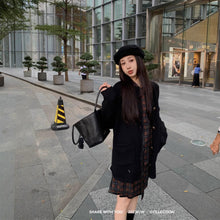 將圖片載入圖庫檢視器 JMA-979 实拍 秋冬新款韩版长袖格子连衣裙女高级裙子+毛衣外套女套装
