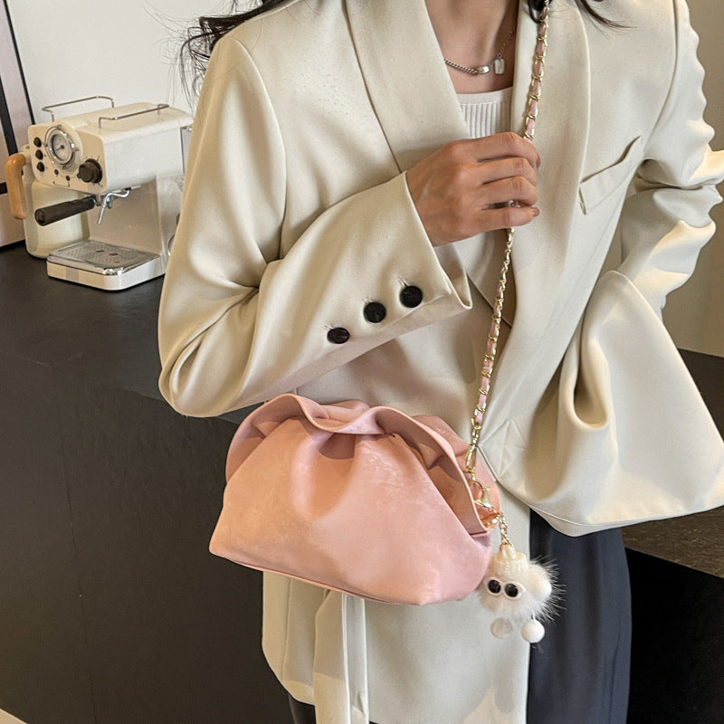 JM-1447 云朵包 新款洋气包小众褶皱链条包夹口单肩斜挎包腋下女包