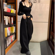 將圖片載入圖庫檢視器 JMA-1050 实拍 春季韩韩版芭蕾风蕾丝拼接打底衫女+蕾丝腰头西装裤套装
