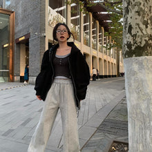 將圖片載入圖庫檢視器 JMA-987 实拍 韩版加绒加厚口袋卫裤冬季系带高腰运动直筒休闲阔腿裤子女
