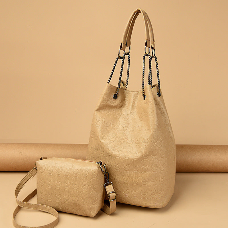 JM-1217新款托特子母包女士大包容量纯色手提单肩包手提大包