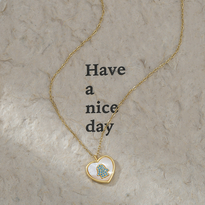 JME-1044 真金电镀微镶锆石气质锁骨链女小众设计感贝壳爱心项链精致颈链潮