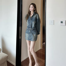 將圖片載入圖庫檢視器 JMA-1044 实拍实价 街角 复古法式水洗显瘦高定版牛仔连衣裙女

