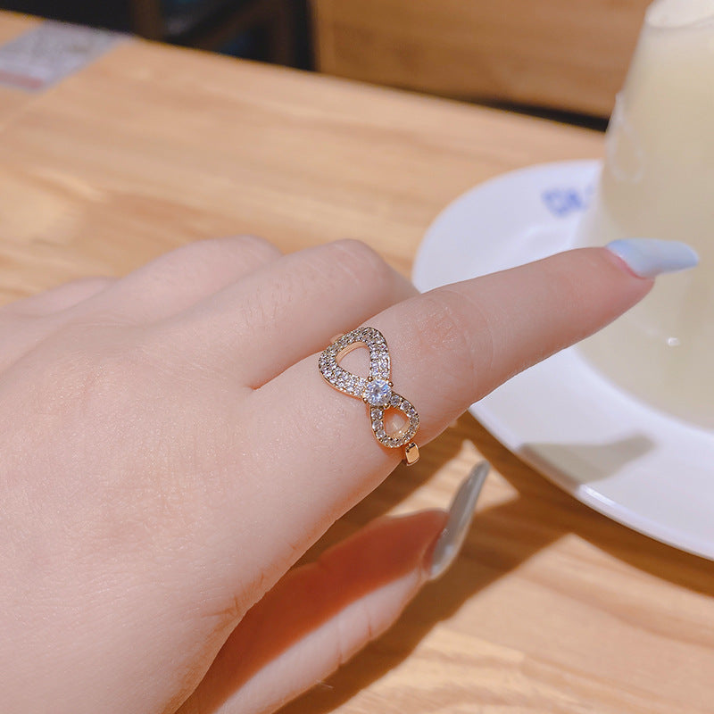 JME-1018 真金电镀铜镶锆石戒指女ins潮日韩轻奢设计感简约食指指环开口戒
