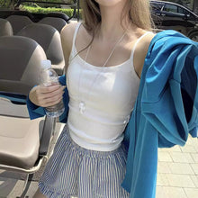 將圖片載入圖庫檢視器 JMA-838 春季韩版宽松长袖衬衫+内搭吊带背心+条纹木耳边松紧腰短裤三件套
