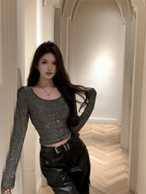 將圖片載入圖庫檢視器 JMA-1056实拍～碎闪星河时尚烫钻设计感长袖修身内搭T恤打底衫上衣女
