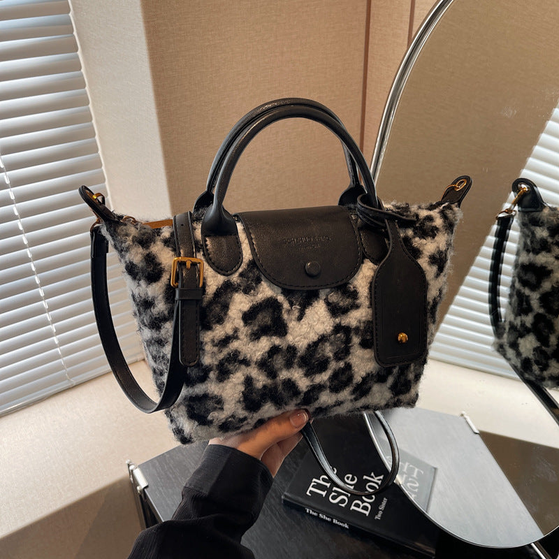 JM-1410 简约时尚 新款小众设计百搭单肩豹纹小拎包感撞色通勤斜挎女包