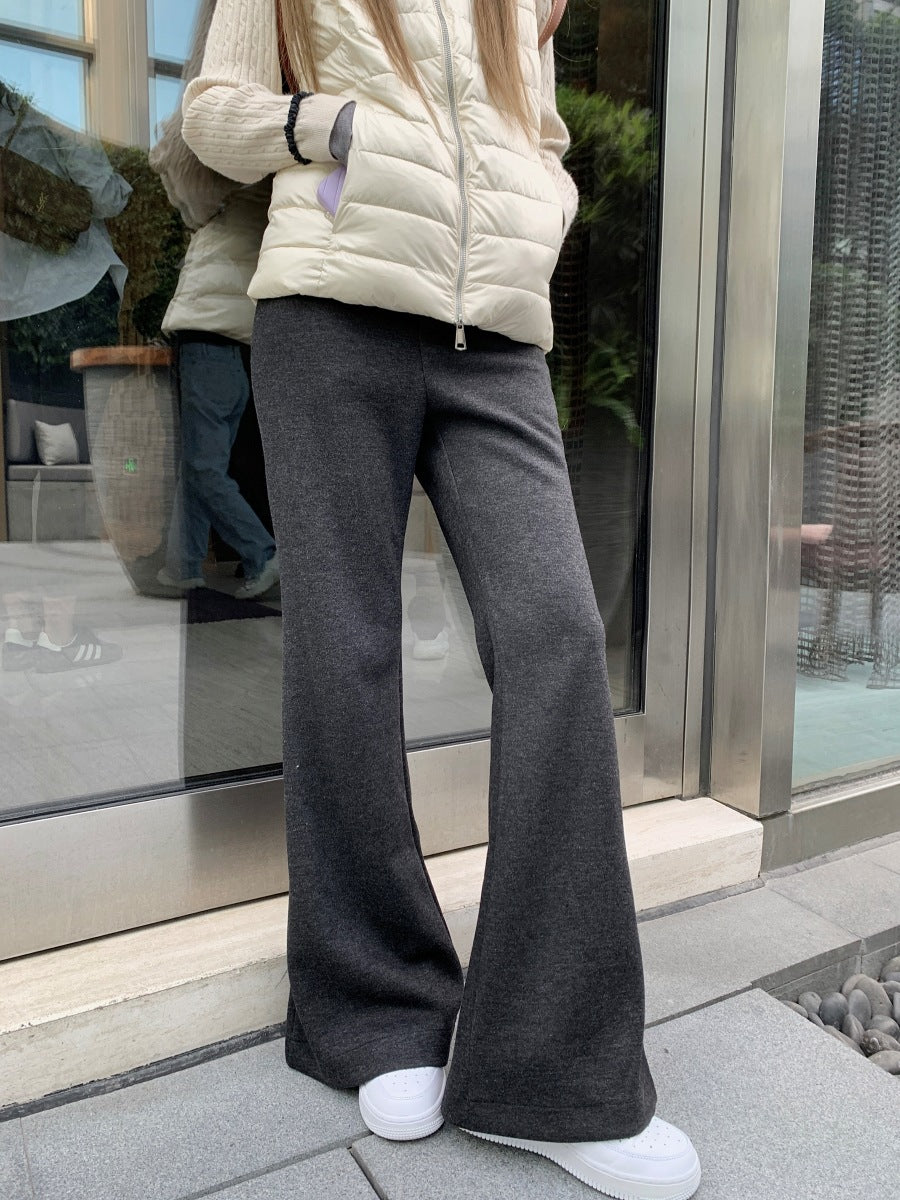 JMA-973 实拍 秋冬新款韩系黑色显瘦喇叭休闲裤女修身软糯加厚长裤子