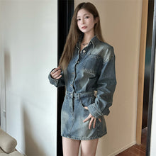 將圖片載入圖庫檢視器 JMA-1044 实拍实价 街角 复古法式水洗显瘦高定版牛仔连衣裙女
