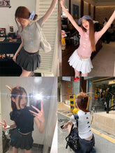 將圖片載入圖庫檢視器 JMA-832 实拍 夏季韩版纯欲甜辣设计感烫钻立体蝴蝶结两穿半高领短袖T恤女
