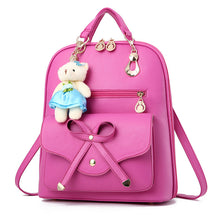 將圖片載入圖庫檢視器 JM-216 PU皮背包女士蝴蝶結休閒書包高初中學生包斜跨包單肩包 女包
