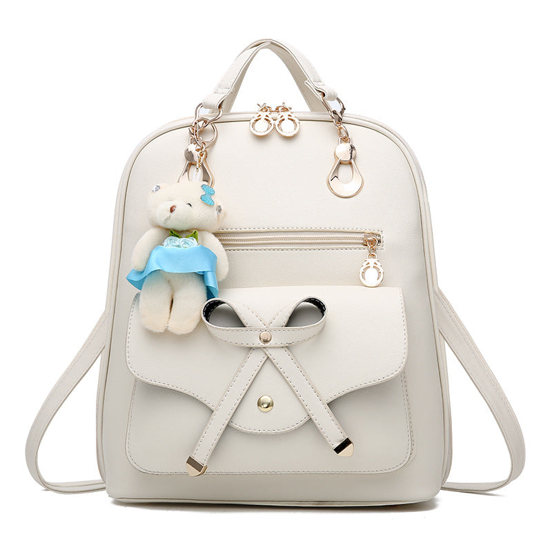 JM-216 PU皮背包女士蝴蝶結休閒書包高初中學生包斜跨包單肩包 女包