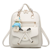 將圖片載入圖庫檢視器 JM-216 PU皮背包女士蝴蝶結休閒書包高初中學生包斜跨包單肩包 女包
