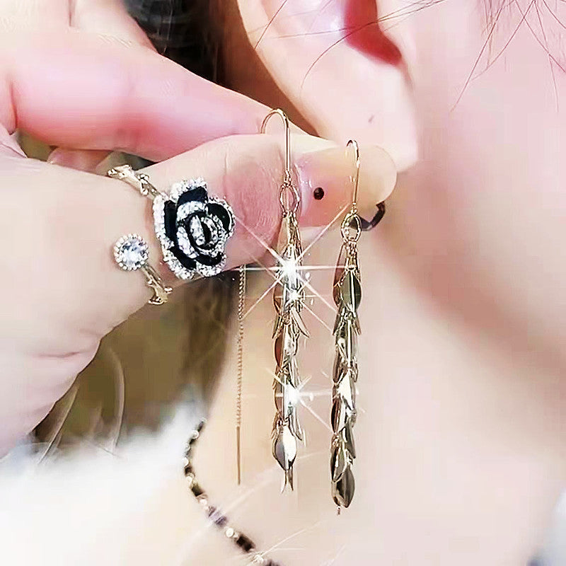 11-201 新品時尚特設計簡約氣質女式耳線麥穗流蘇長款耳線 925銀針