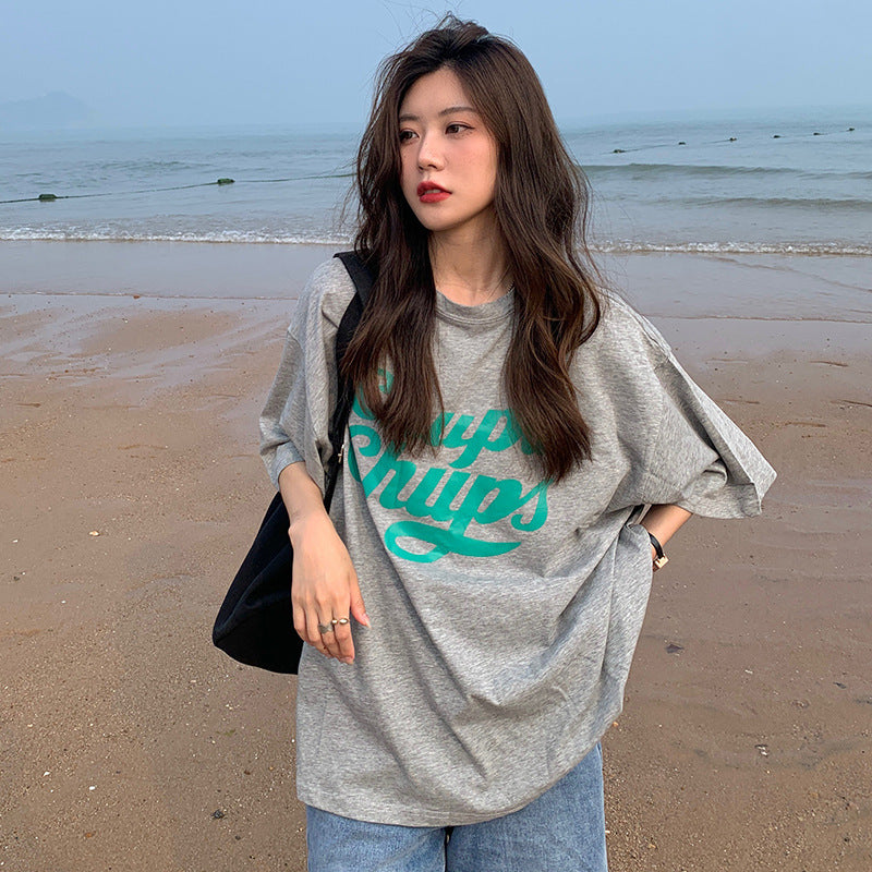 CL-848 美式字母印花夏季寬鬆短袖T卹女學生大碼 上衣