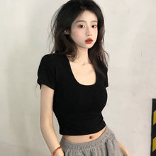 將圖片載入圖庫檢視器 WBX-W287 新款韓版修身露臍短袖T 上衣
