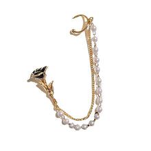 將圖片載入圖庫檢視器 1B402 ins風玫瑰花朵珍珠鍊條銀針耳釘耳夾一體左耳單只感耳環耳飾 925銀針
