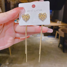將圖片載入圖庫檢視器 6A507 新品超仙氣質長款流蘇耳環女鋯石桃心珍珠耳飾品 925銀針
