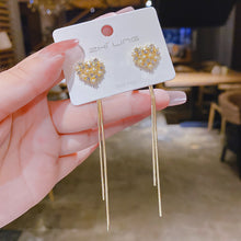 將圖片載入圖庫檢視器 6A507 新品超仙氣質長款流蘇耳環女鋯石桃心珍珠耳飾品 925銀針
