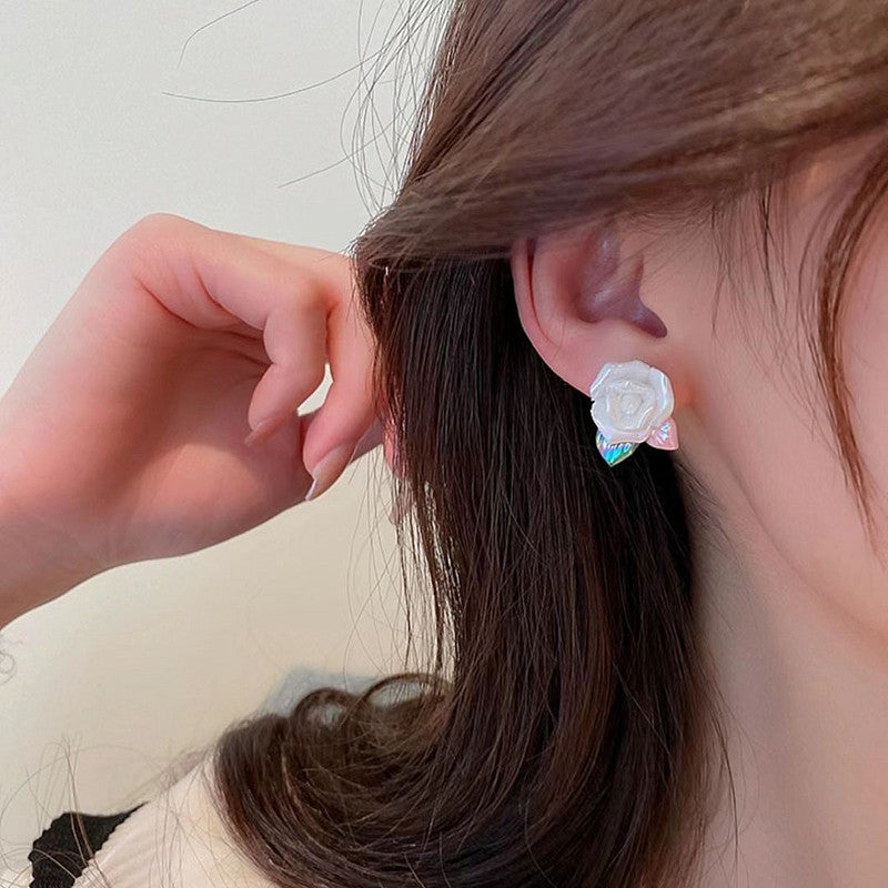 4B609 韓版玫瑰花朵耳環女復古法式小清晰耳釘個性甜美氣質少女耳飾 925銀針