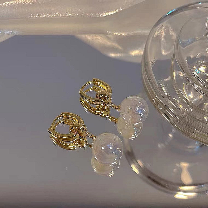 6A701 炫彩色珍珠耳環女感人魚姬小眾輕奢耳釘耳飾品 925銀針